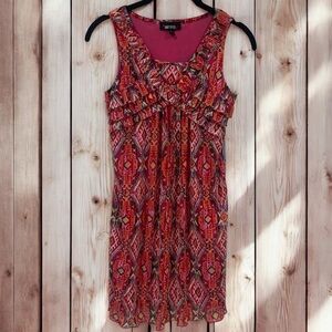 NEW Amy Byer Multicolor Aztec Geometric Inspired Tie Back Ruffle Midi Dress 14